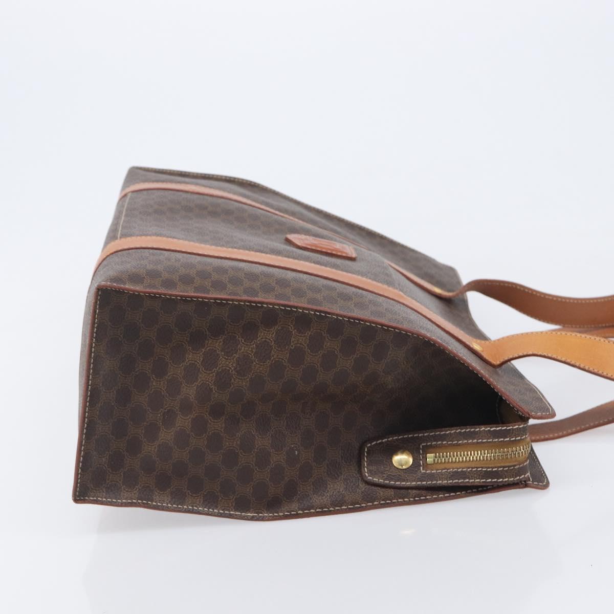 CELINE Macadam Shoulder Bag PVC Brown Gold Tone Auth ka6741