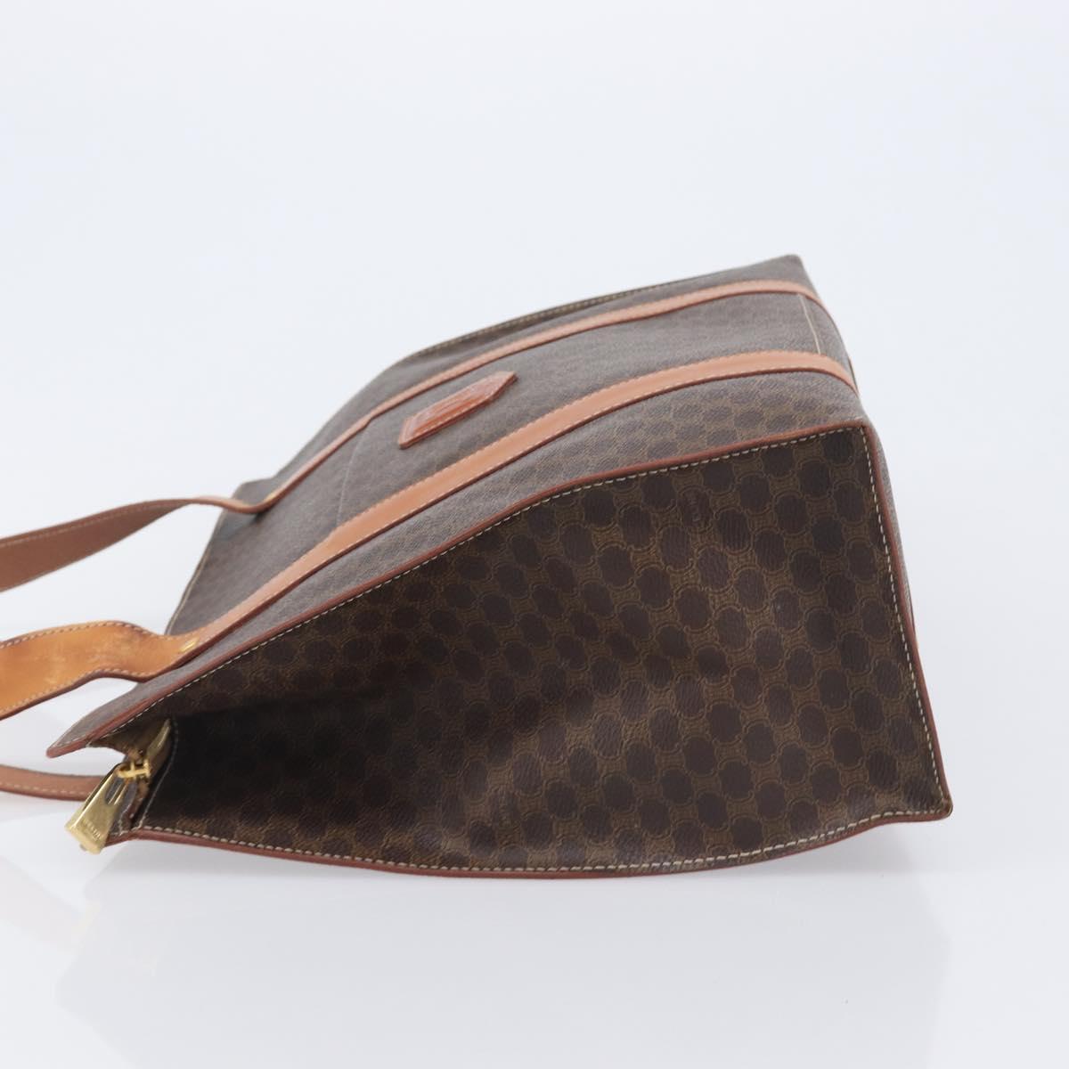 CELINE Macadam Shoulder Bag PVC Brown Gold Tone Auth ka6741