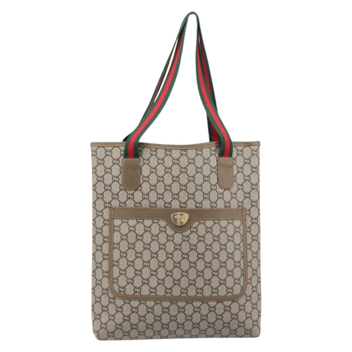 GUCCI GG Plus Tote Bag PVC Leather Beige Gold Tone Auth ka6742
