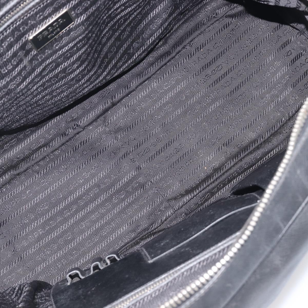 PRADA Hand Bag Saffiano leather Black Silver Auth ka6744