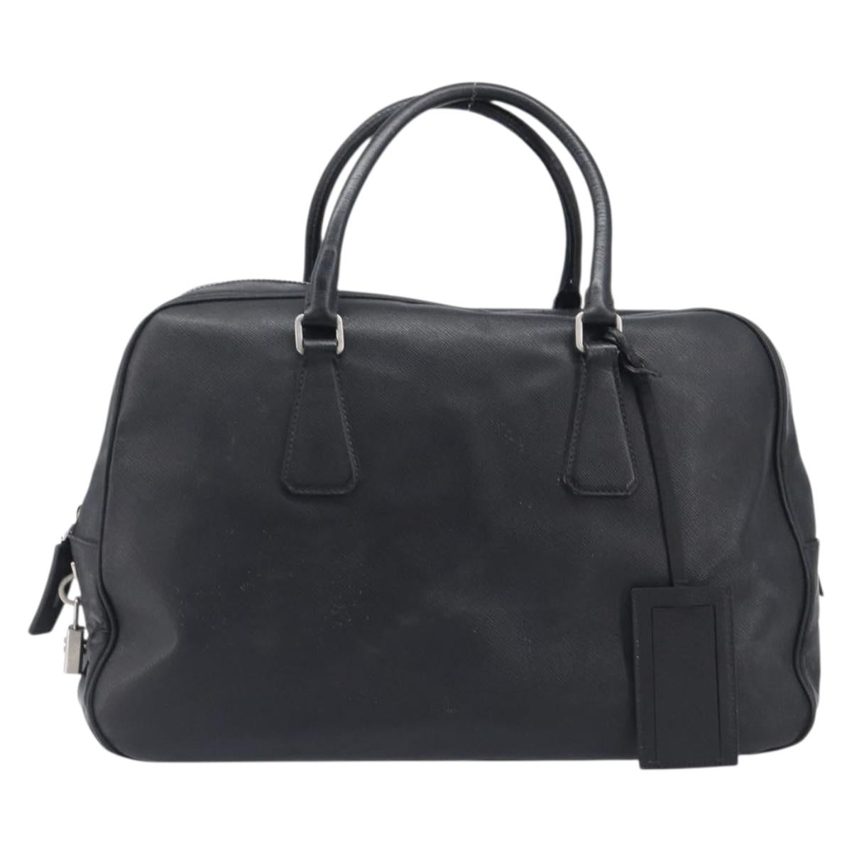 PRADA Hand Bag Saffiano leather Black Silver Auth ka6744