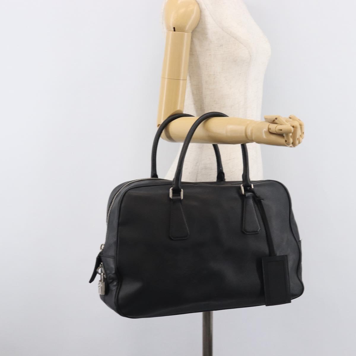 PRADA Hand Bag Saffiano leather Black Silver Auth ka6744