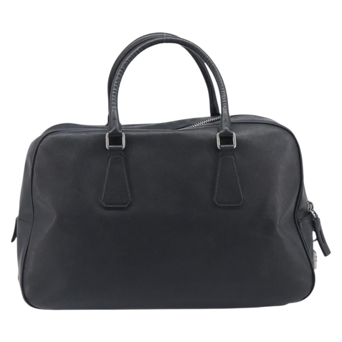 PRADA Hand Bag Saffiano leather Black Silver Auth ka6744