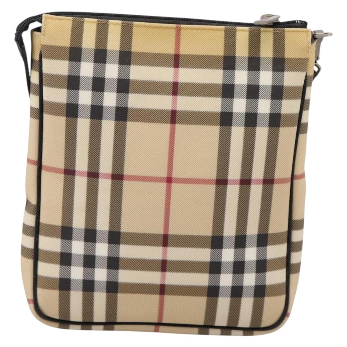 BURBERRY Nova Check Shoulder Bag PVC Leather Beige Silver Auth ka6746