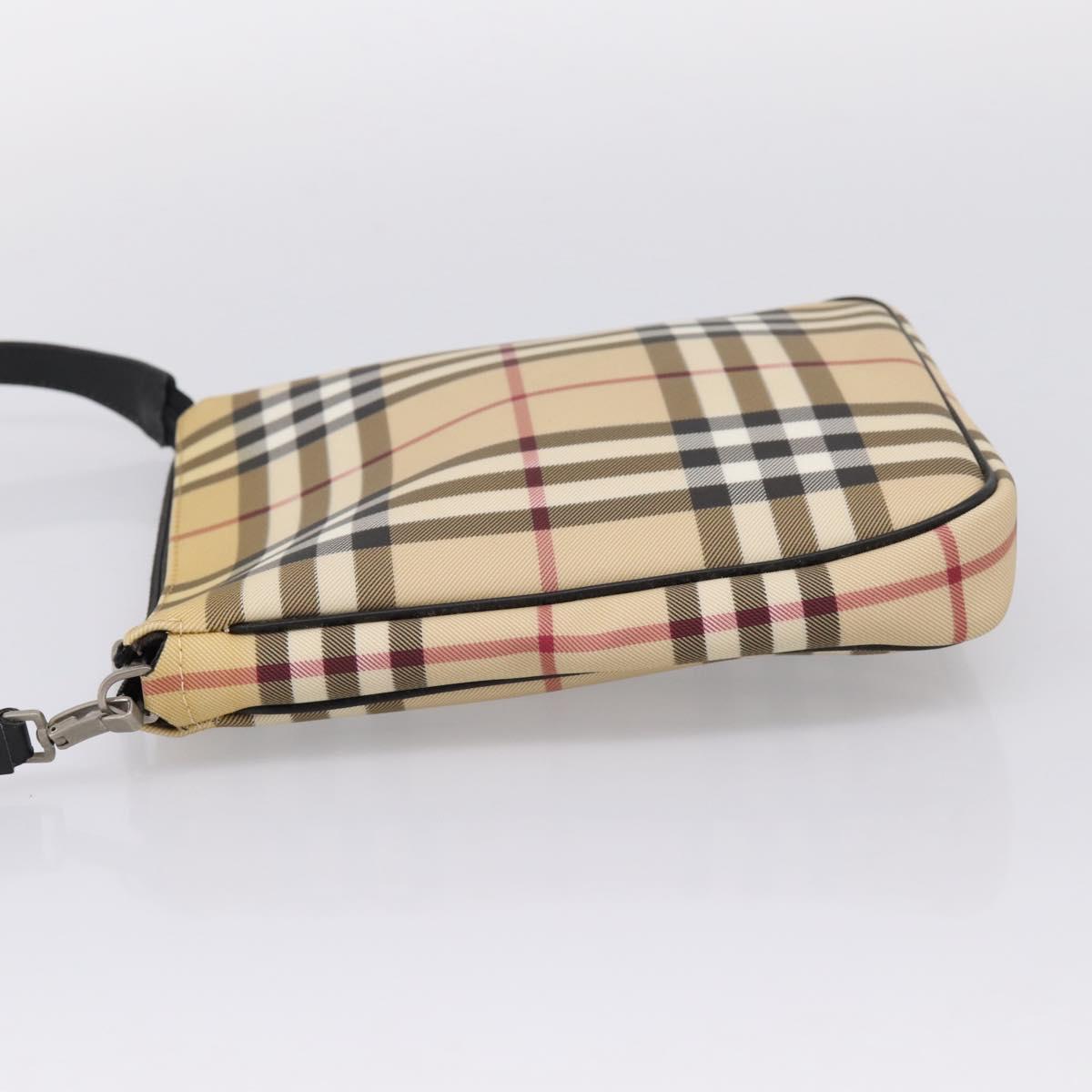 BURBERRY Nova Check Shoulder Bag PVC Leather Beige Silver Auth ka6746
