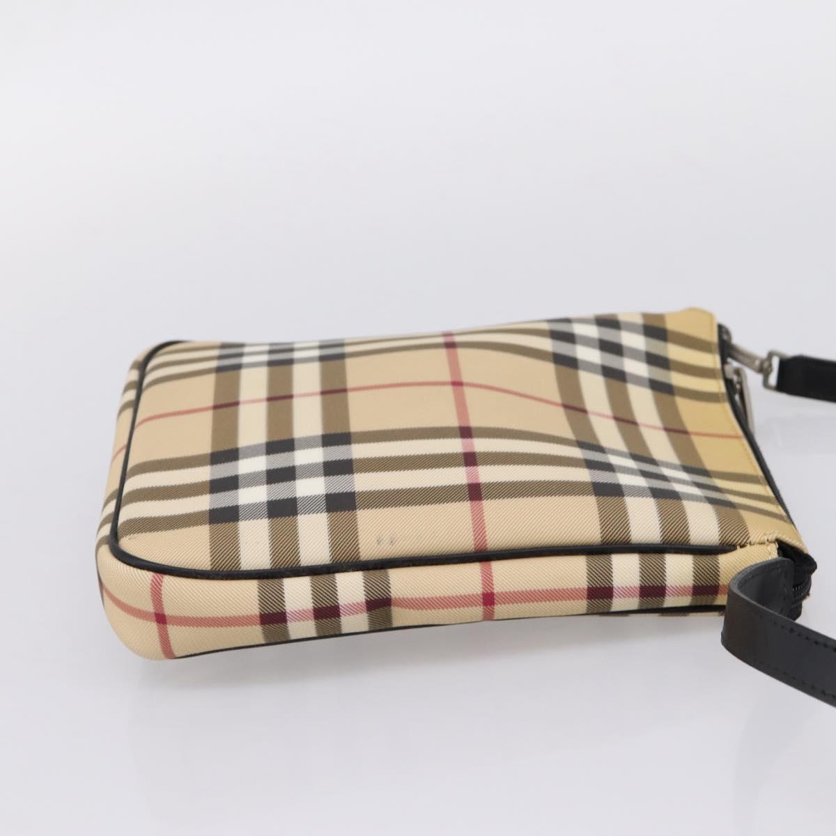 BURBERRY Nova Check Shoulder Bag PVC Leather Beige Silver Auth ka6746