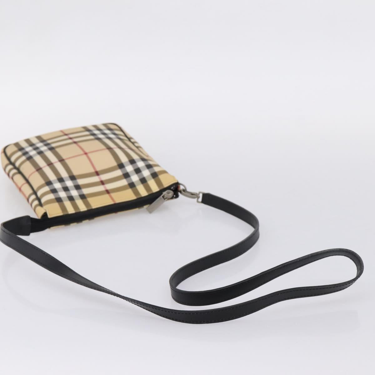 BURBERRY Nova Check Shoulder Bag PVC Leather Beige Silver Auth ka6746