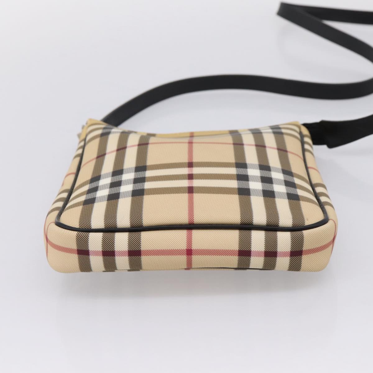 BURBERRY Nova Check Shoulder Bag PVC Leather Beige Silver Auth ka6746