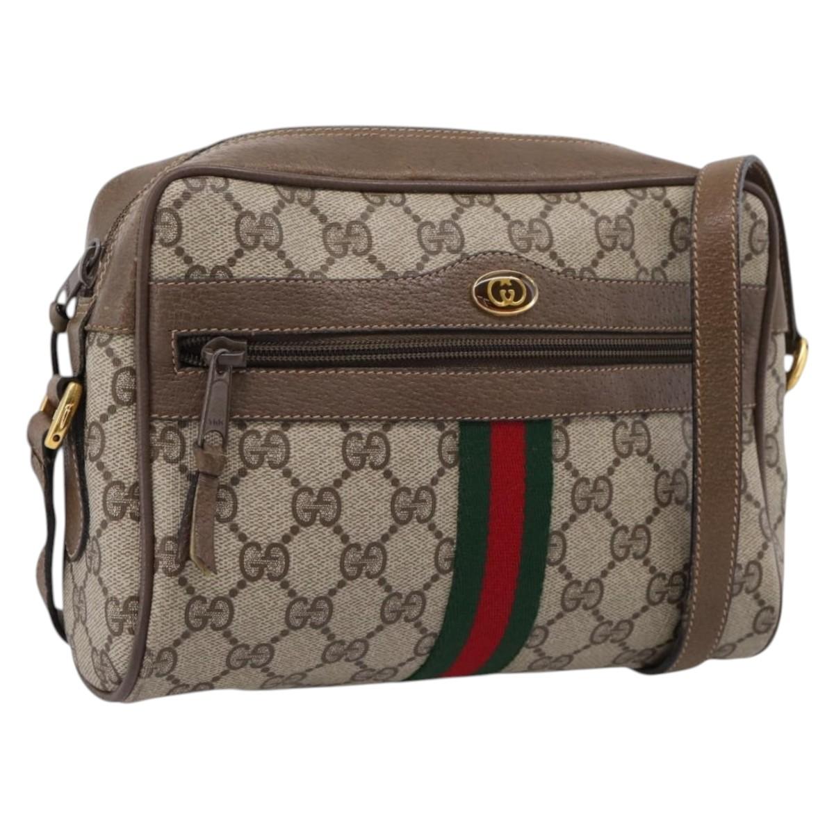 GUCCI GG Supreme Web Sherry Line Shoulder Bag PVC Beige 98 02 004 Auth ka6747