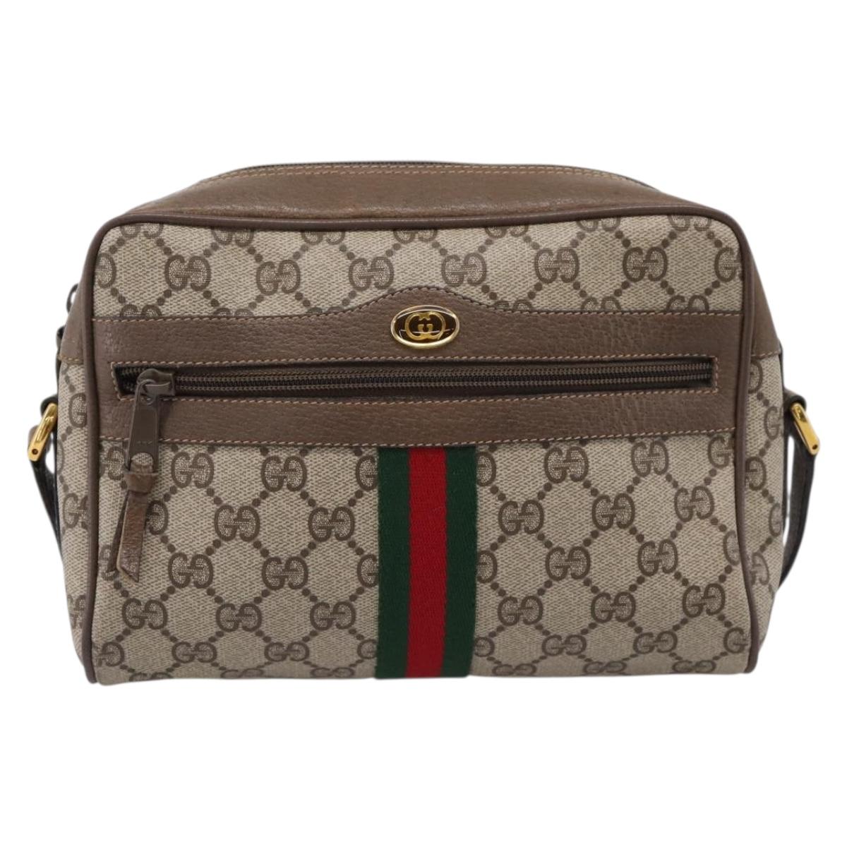GUCCI GG Supreme Web Sherry Line Shoulder Bag PVC Beige 98 02 004 Auth ka6747