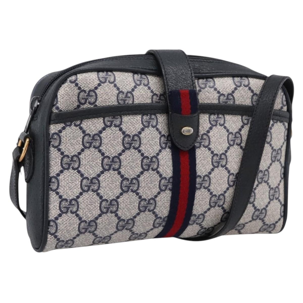 GUCCI GG Supreme Sherry Line Shoulder Bag PVC Navy Gold 89 02 055 Auth ka6748