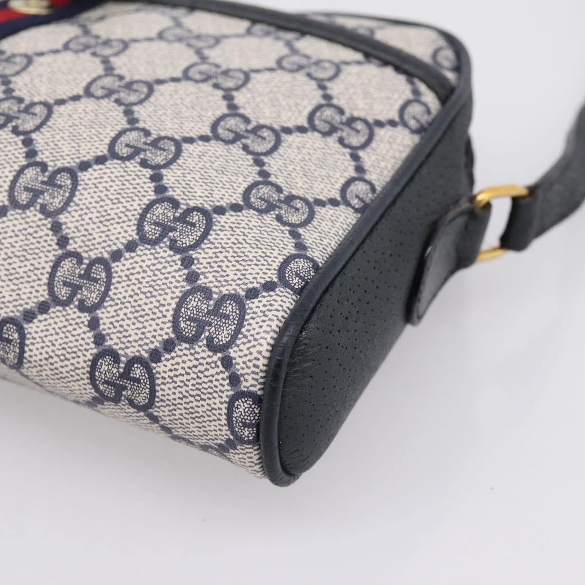 GUCCI GG Supreme Sherry Line Shoulder Bag PVC Navy Gold 89 02 055 Auth ka6748
