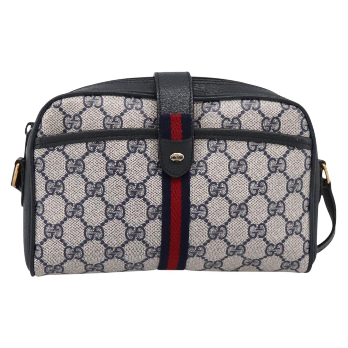 GUCCI GG Supreme Sherry Line Shoulder Bag PVC Navy Gold 89 02 055 Auth ka6748