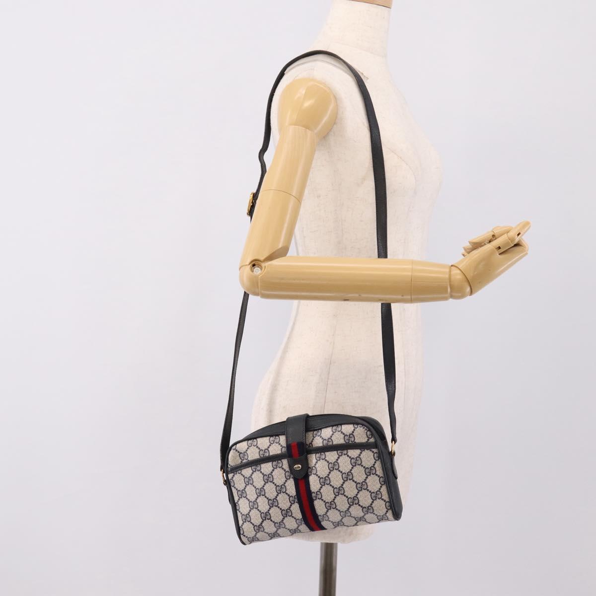 GUCCI GG Supreme Sherry Line Shoulder Bag PVC Navy Gold 89 02 055 Auth ka6748
