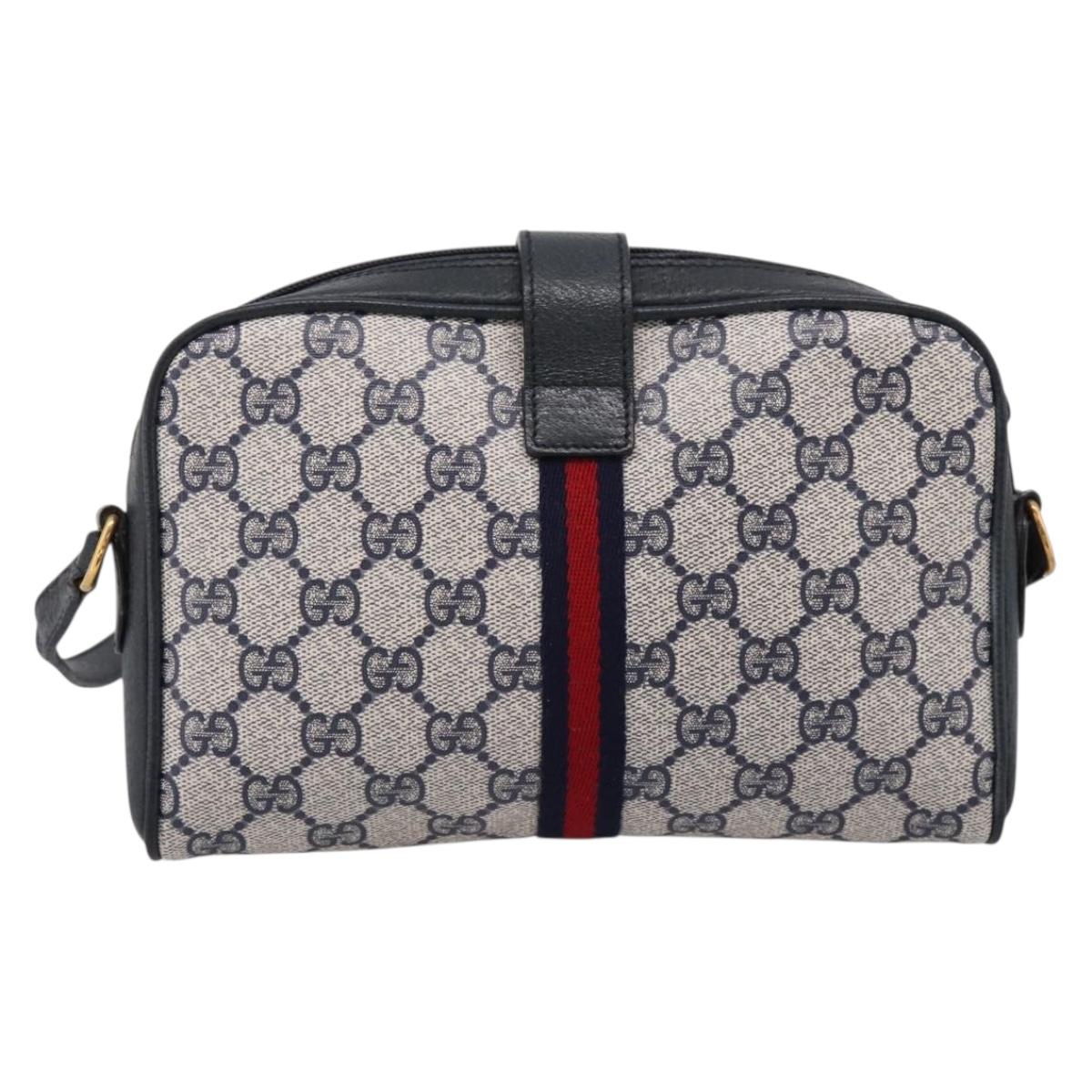 GUCCI GG Supreme Sherry Line Shoulder Bag PVC Navy Gold 89 02 055 Auth ka6748