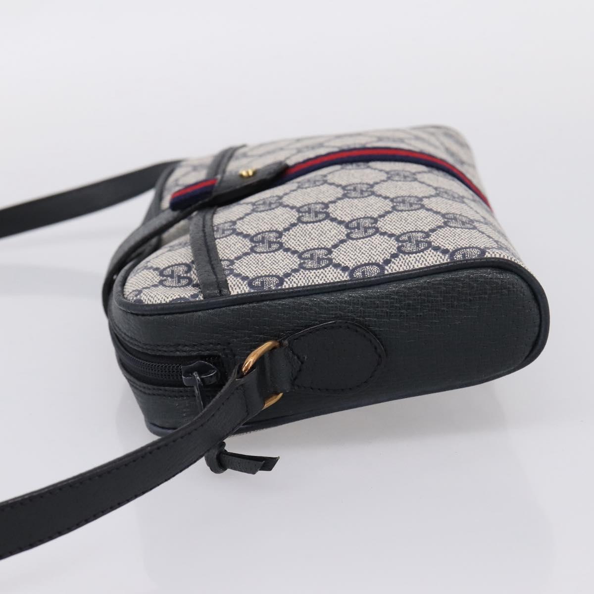 GUCCI GG Supreme Sherry Line Shoulder Bag PVC Navy Gold 89 02 055 Auth ka6748