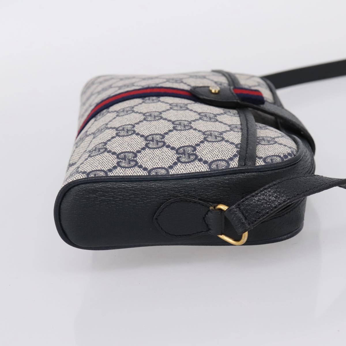 GUCCI GG Supreme Sherry Line Shoulder Bag PVC Navy Gold 89 02 055 Auth ka6748