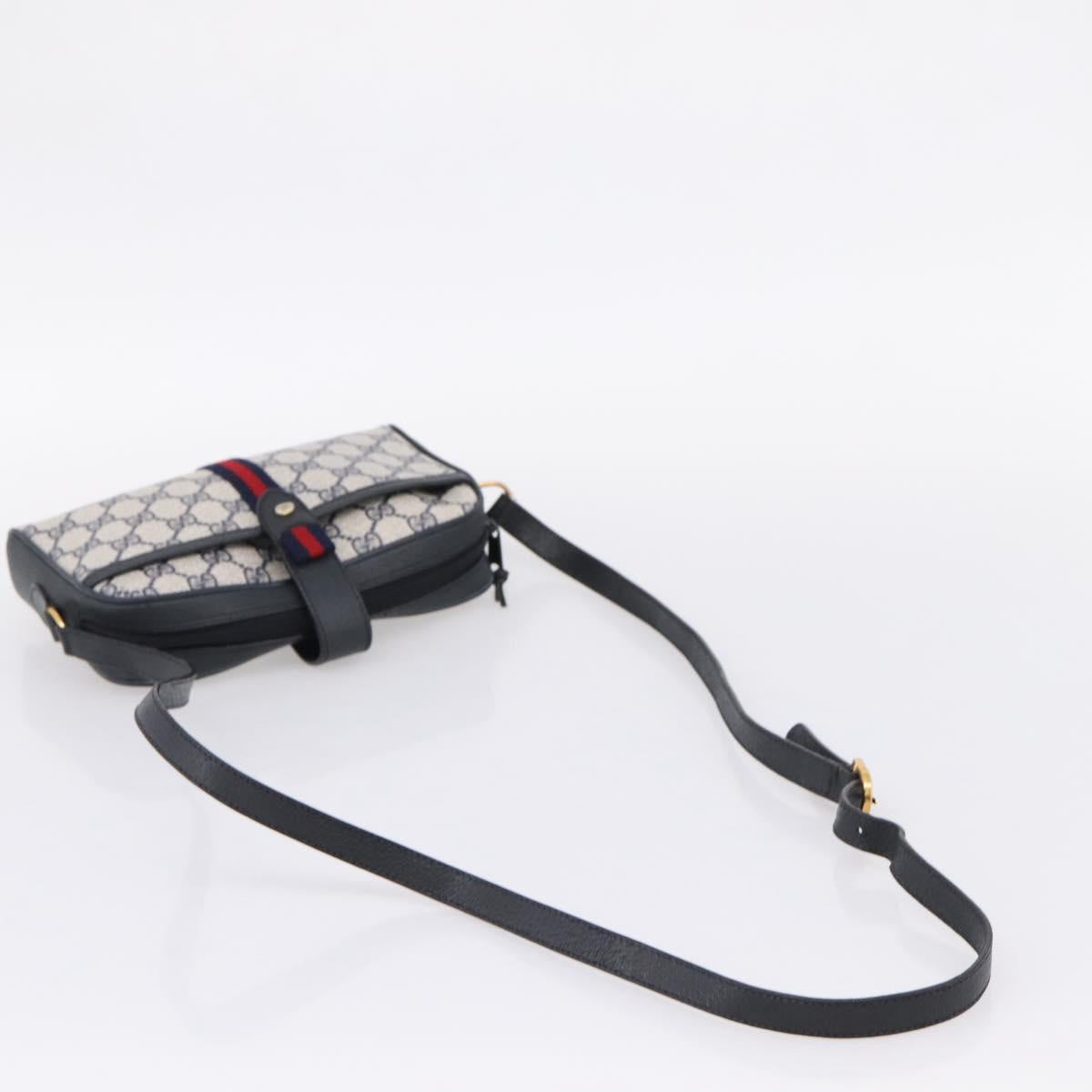 GUCCI GG Supreme Sherry Line Shoulder Bag PVC Navy Gold 89 02 055 Auth ka6748