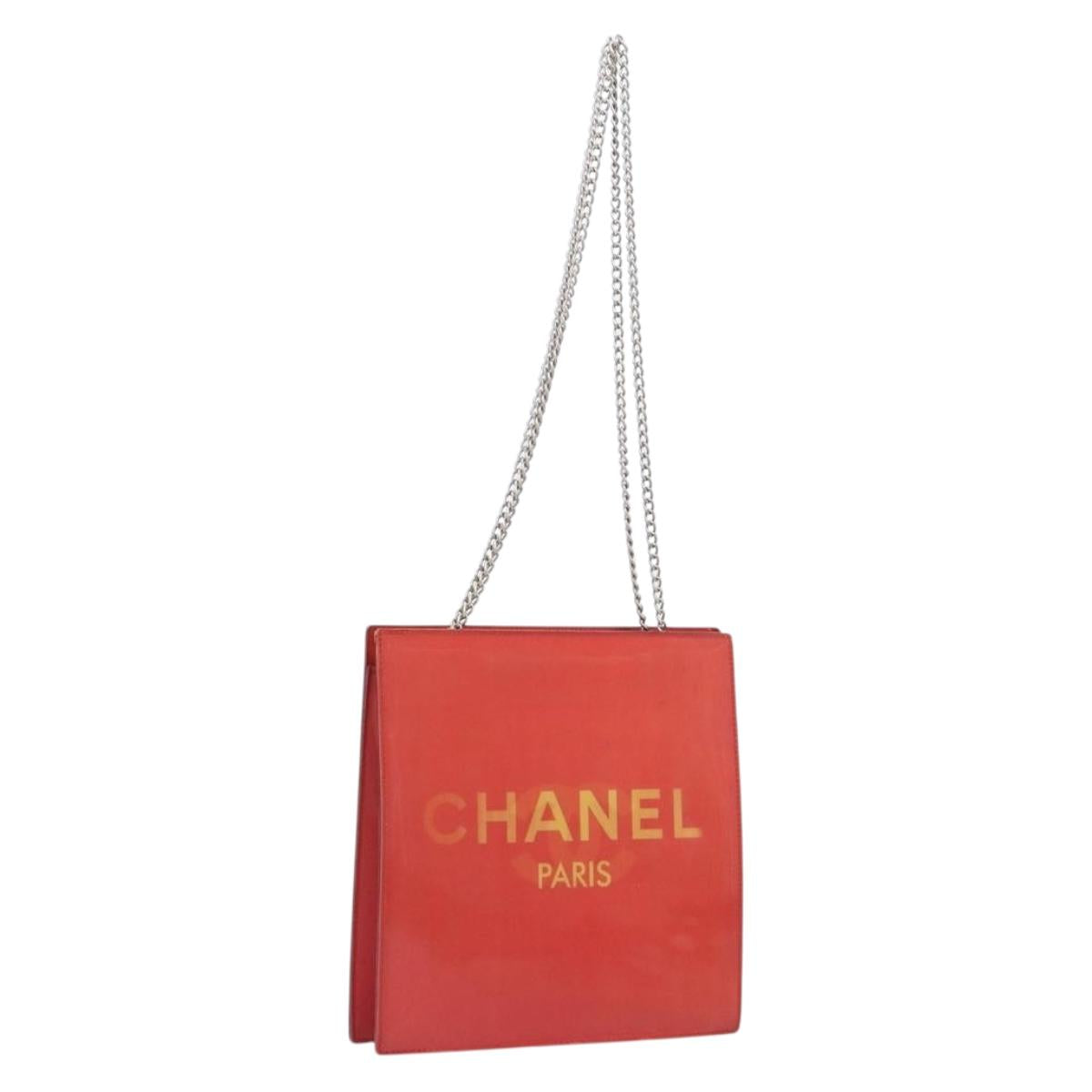CHANEL Hologram Chain Shoulder Bag Vinyl Orange Silver CC Auth ka6749