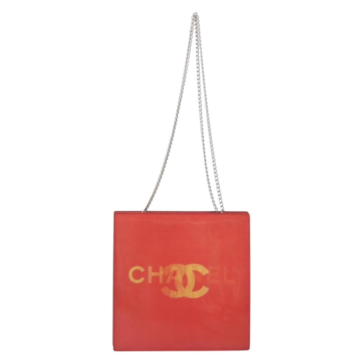 CHANEL Hologram Chain Shoulder Bag Vinyl Orange Silver CC Auth ka6749