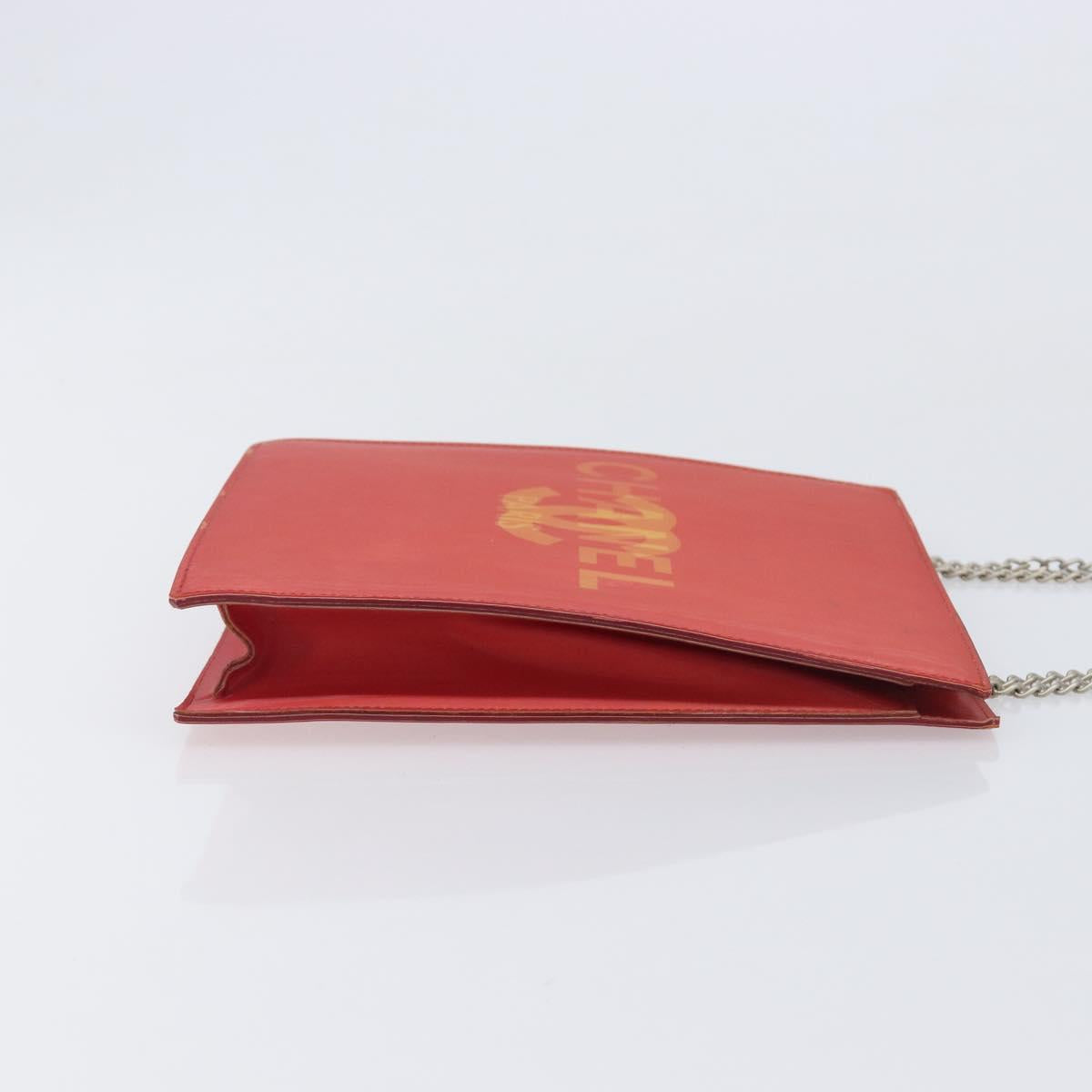 CHANEL Hologram Chain Shoulder Bag Vinyl Orange Silver CC Auth ka6749