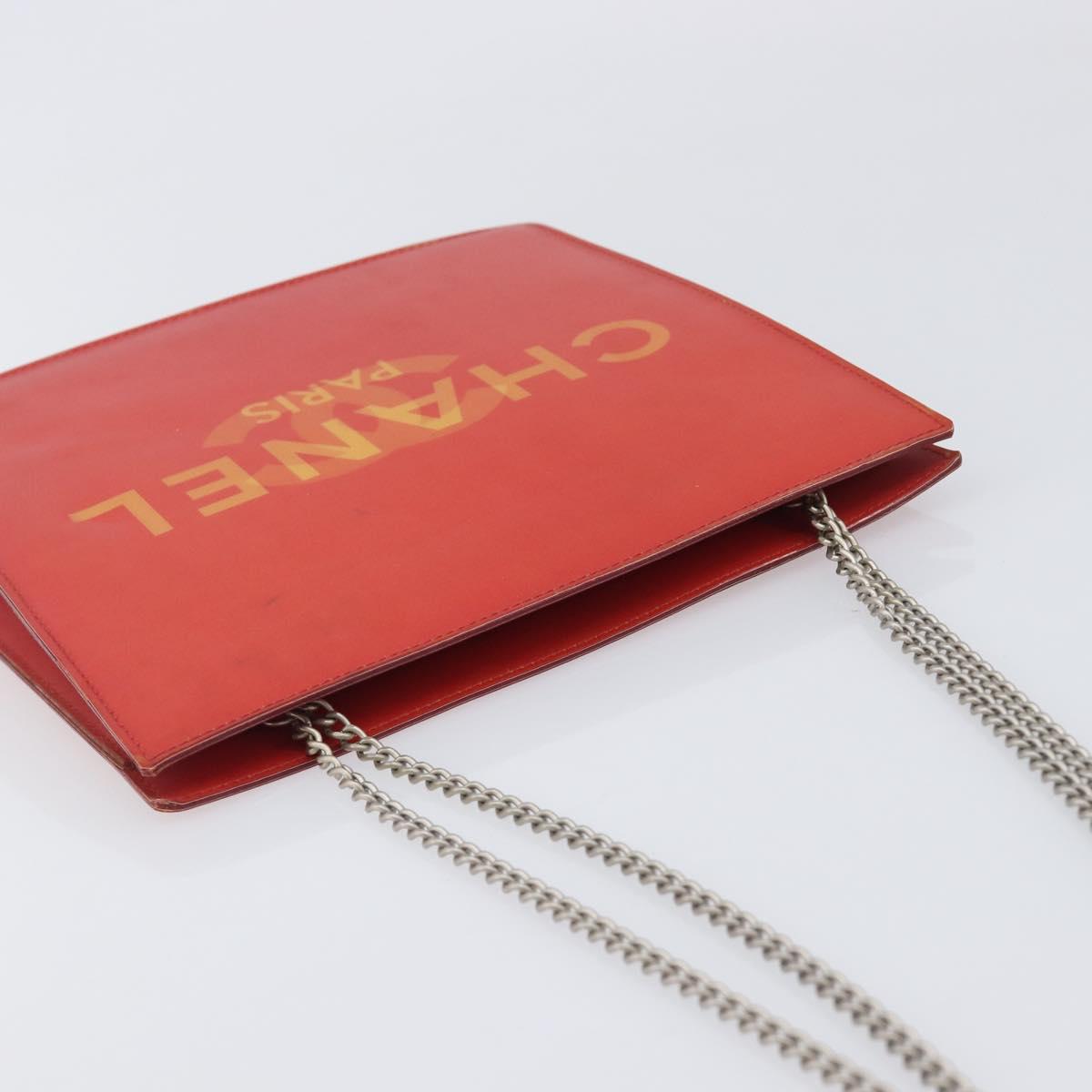 CHANEL Hologram Chain Shoulder Bag Vinyl Orange Silver CC Auth ka6749