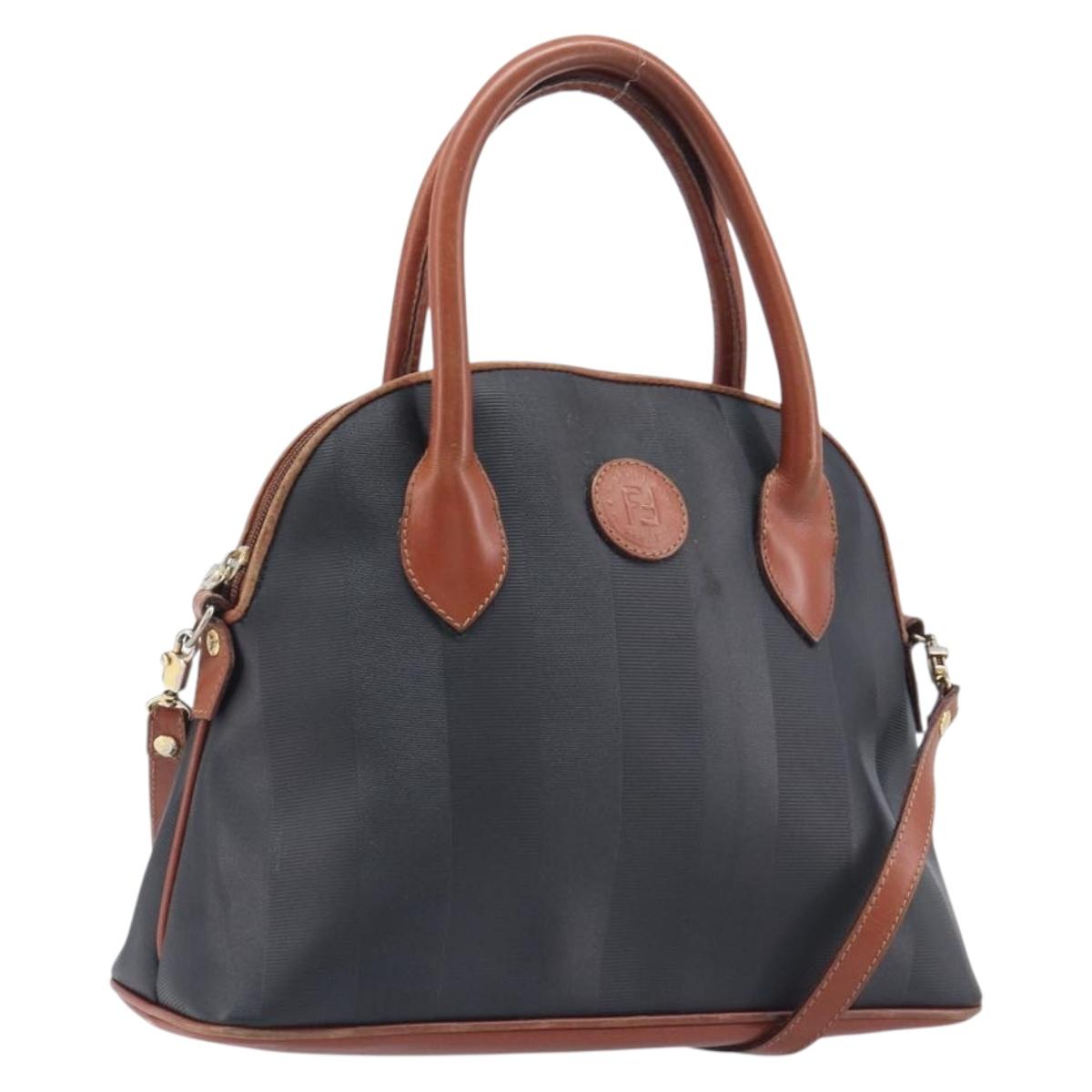 FENDI Pecan Hand Bag PVC 2way Black Gold Tone Auth ka6753