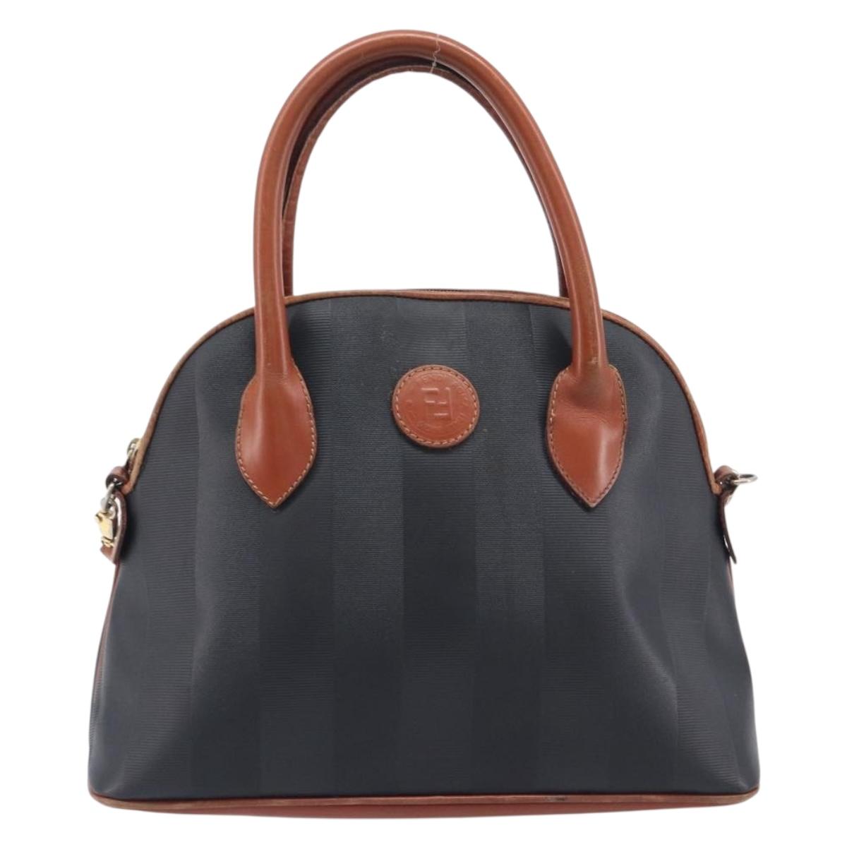 FENDI Pecan Hand Bag PVC 2way Black Gold Tone Auth ka6753