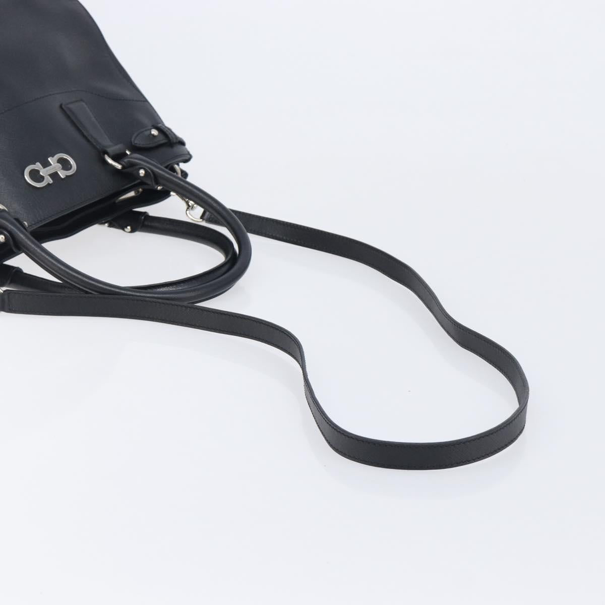 Salvatore Ferragamo Gancini Hand Bag Leather Black Silver Auth ka6755