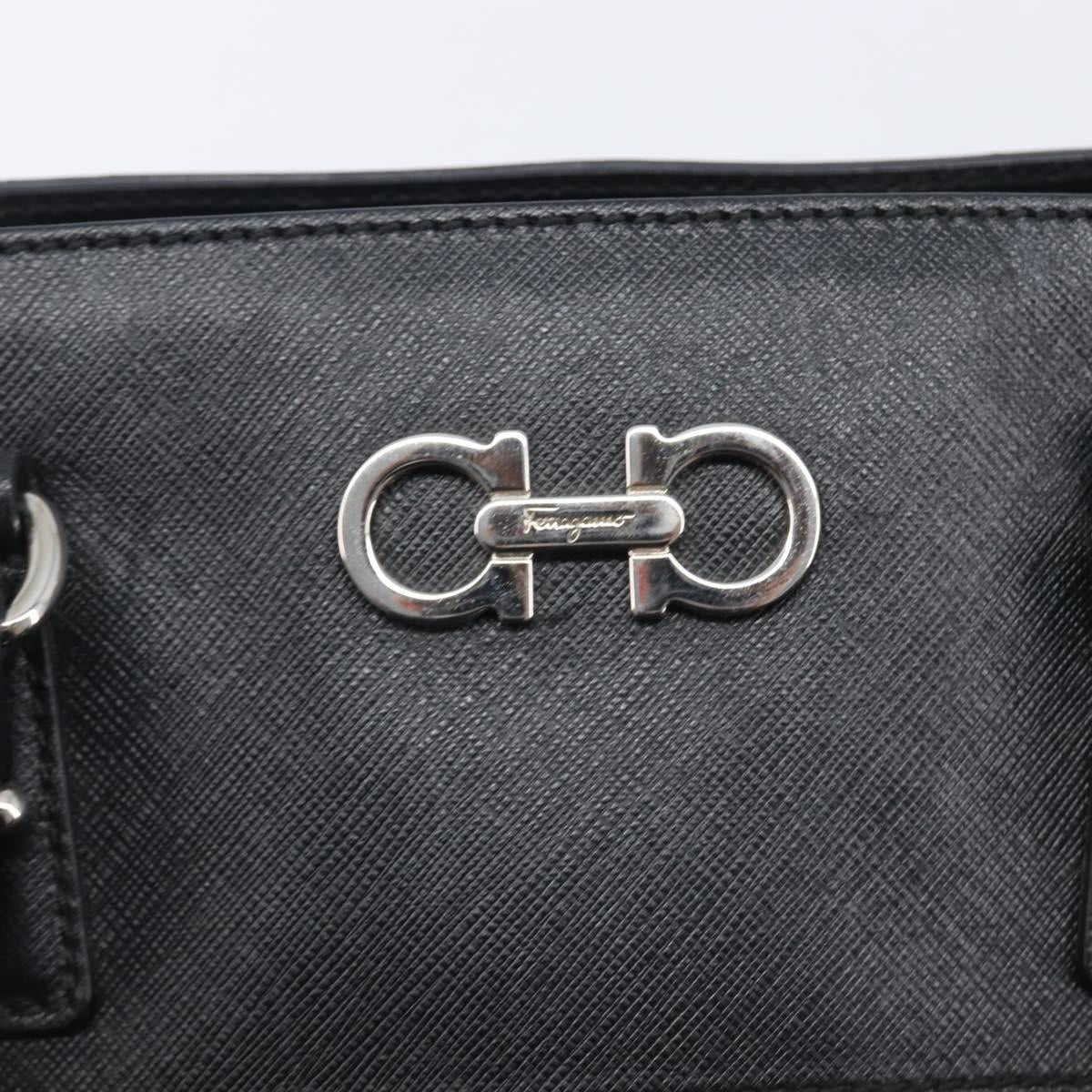 Salvatore Ferragamo Gancini Hand Bag Leather Black Silver Auth ka6755