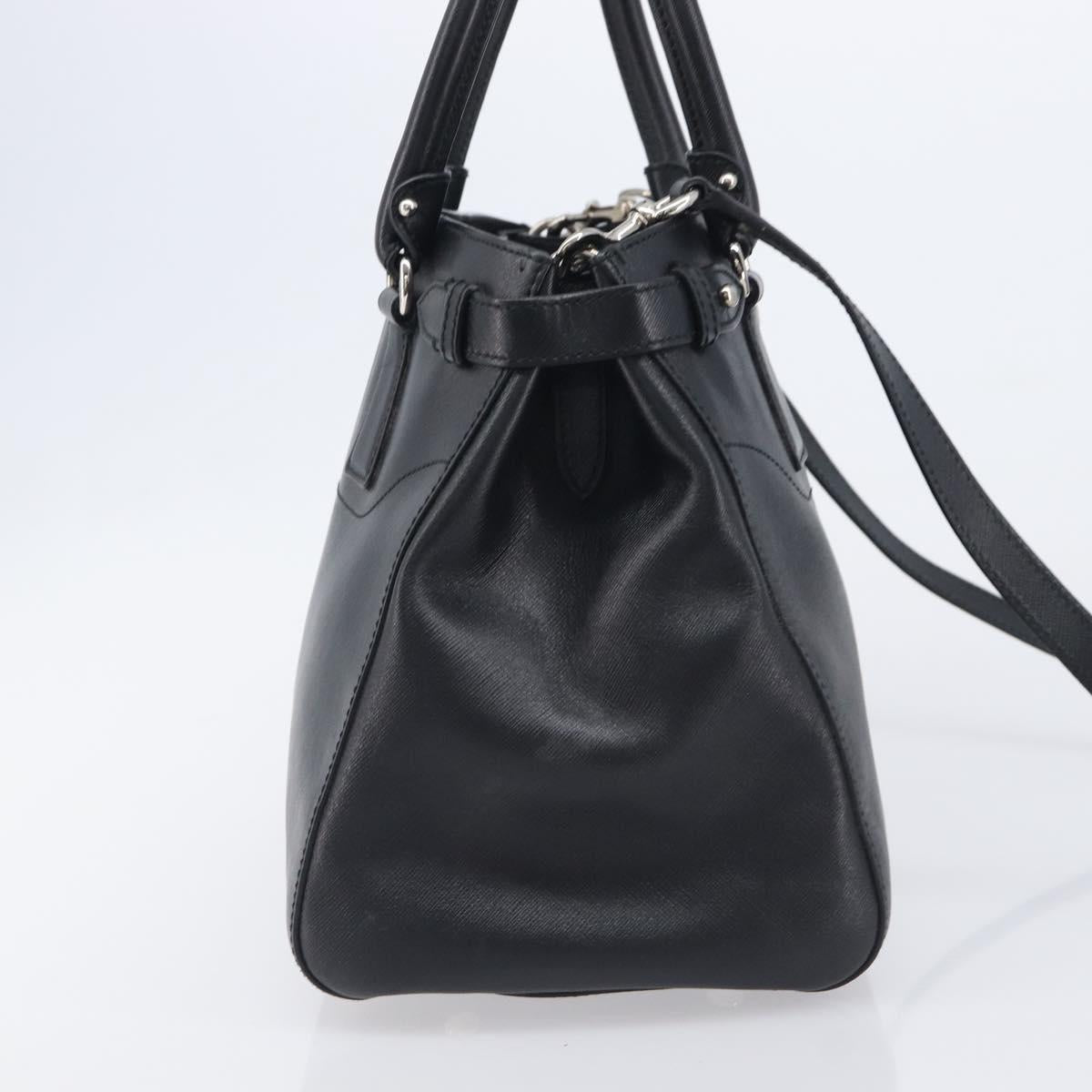 Salvatore Ferragamo Gancini Hand Bag Leather Black Silver Auth ka6755