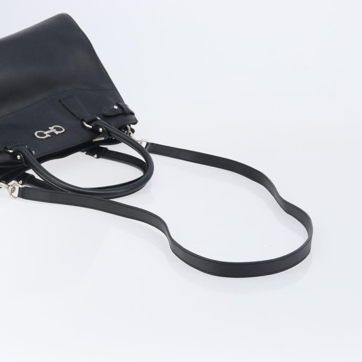 Salvatore Ferragamo Gancini Hand Bag Leather Black Silver Auth ka6755