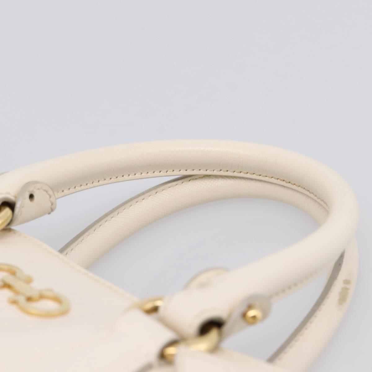 Salvatore Ferragamo Gancini Hand Bag Leather 2way White Gold Tone Auth ka6758