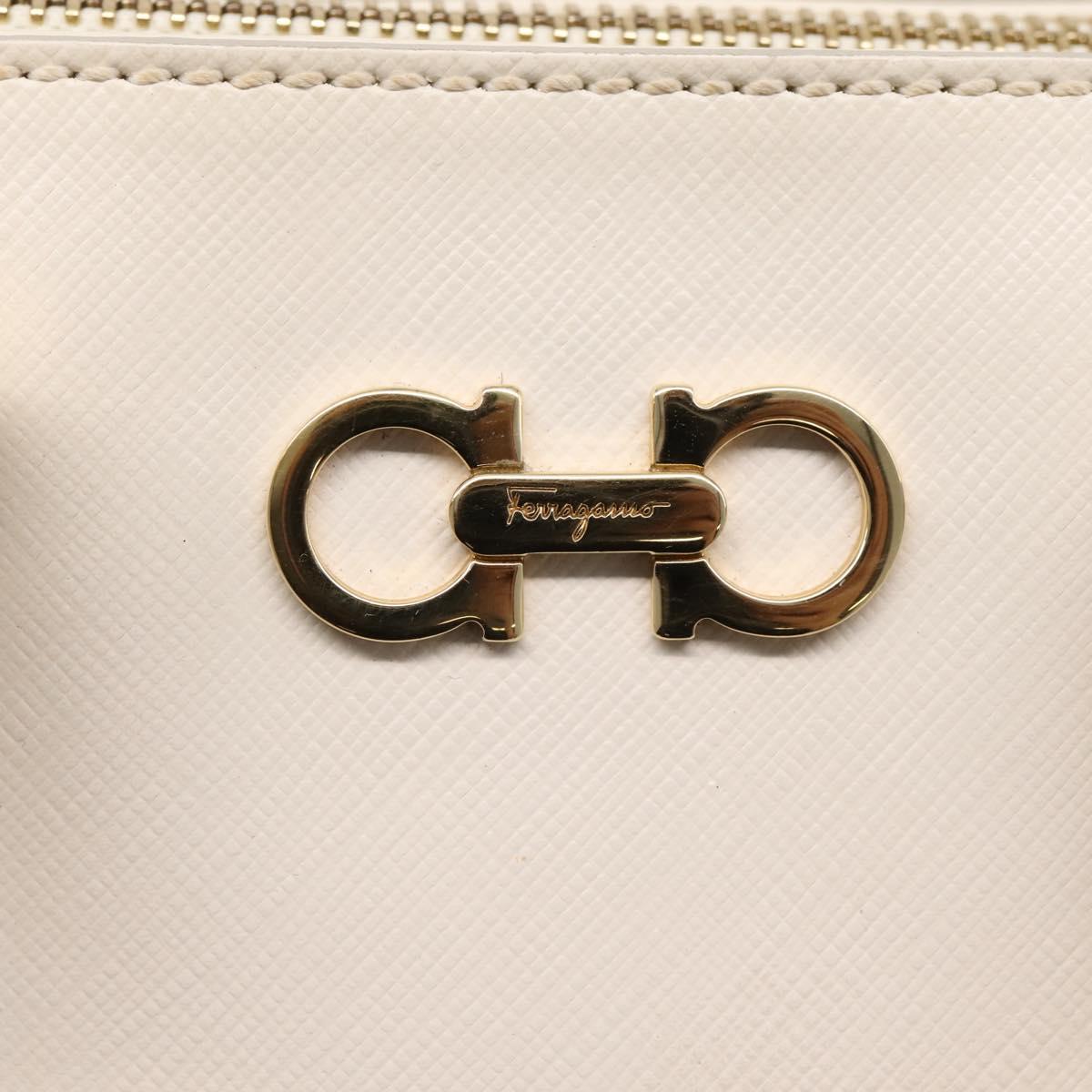 Salvatore Ferragamo Gancini Hand Bag Leather 2way White Gold Tone Auth ka6758