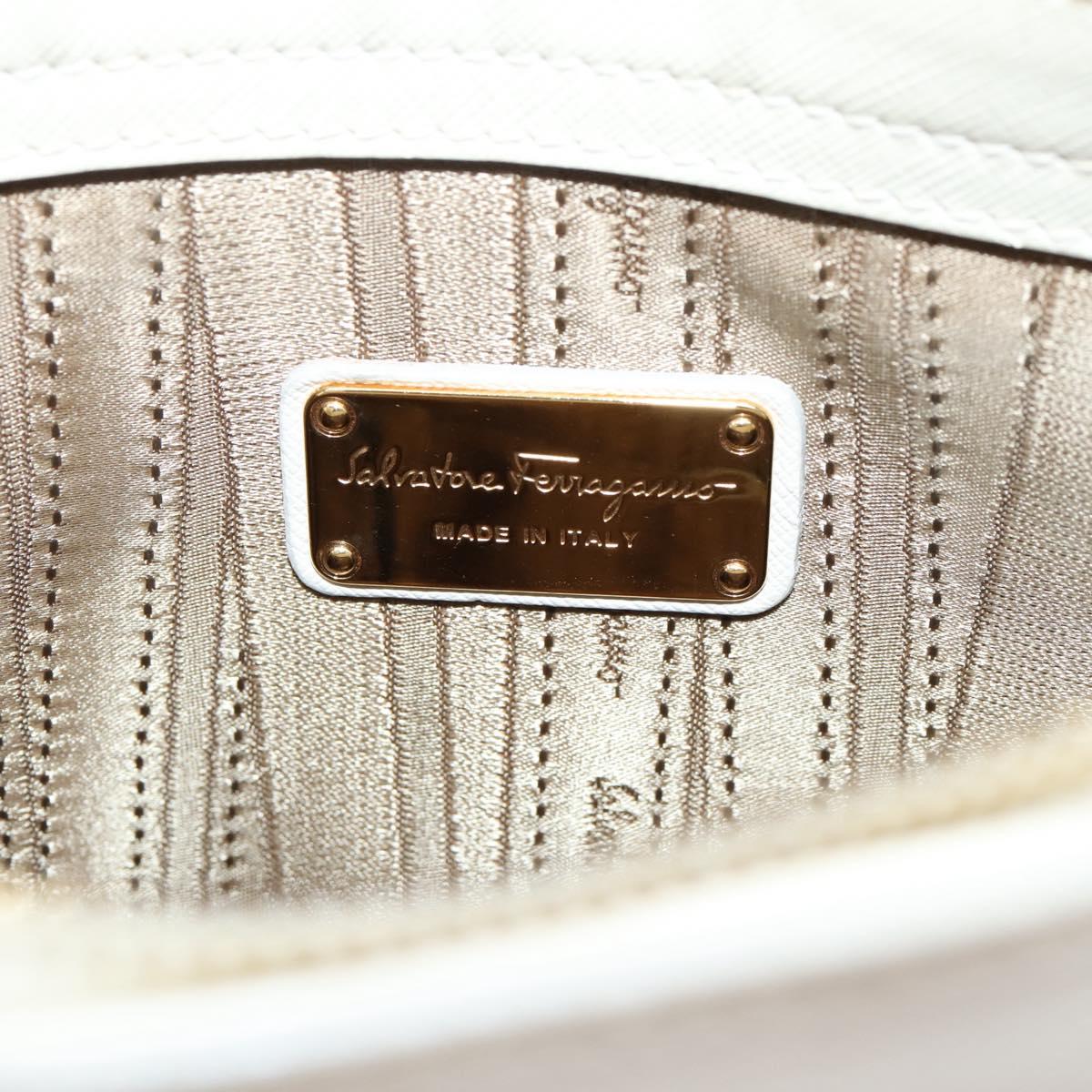 Salvatore Ferragamo Gancini Hand Bag Leather 2way White Gold Tone Auth ka6758