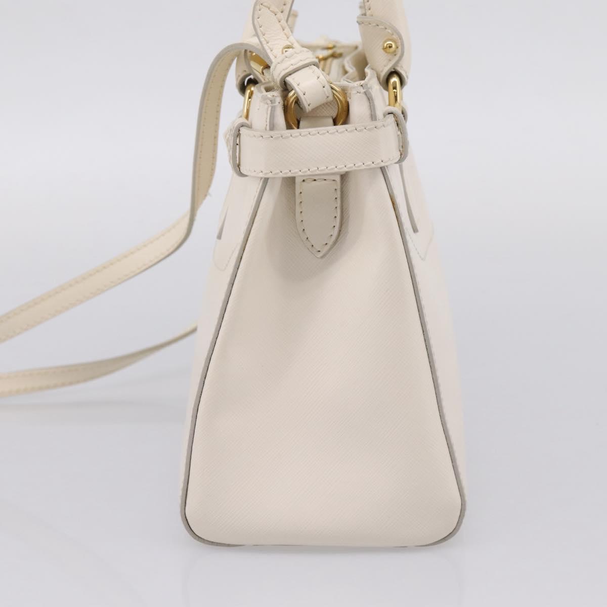 Salvatore Ferragamo Gancini Hand Bag Leather 2way White Gold Tone Auth ka6758
