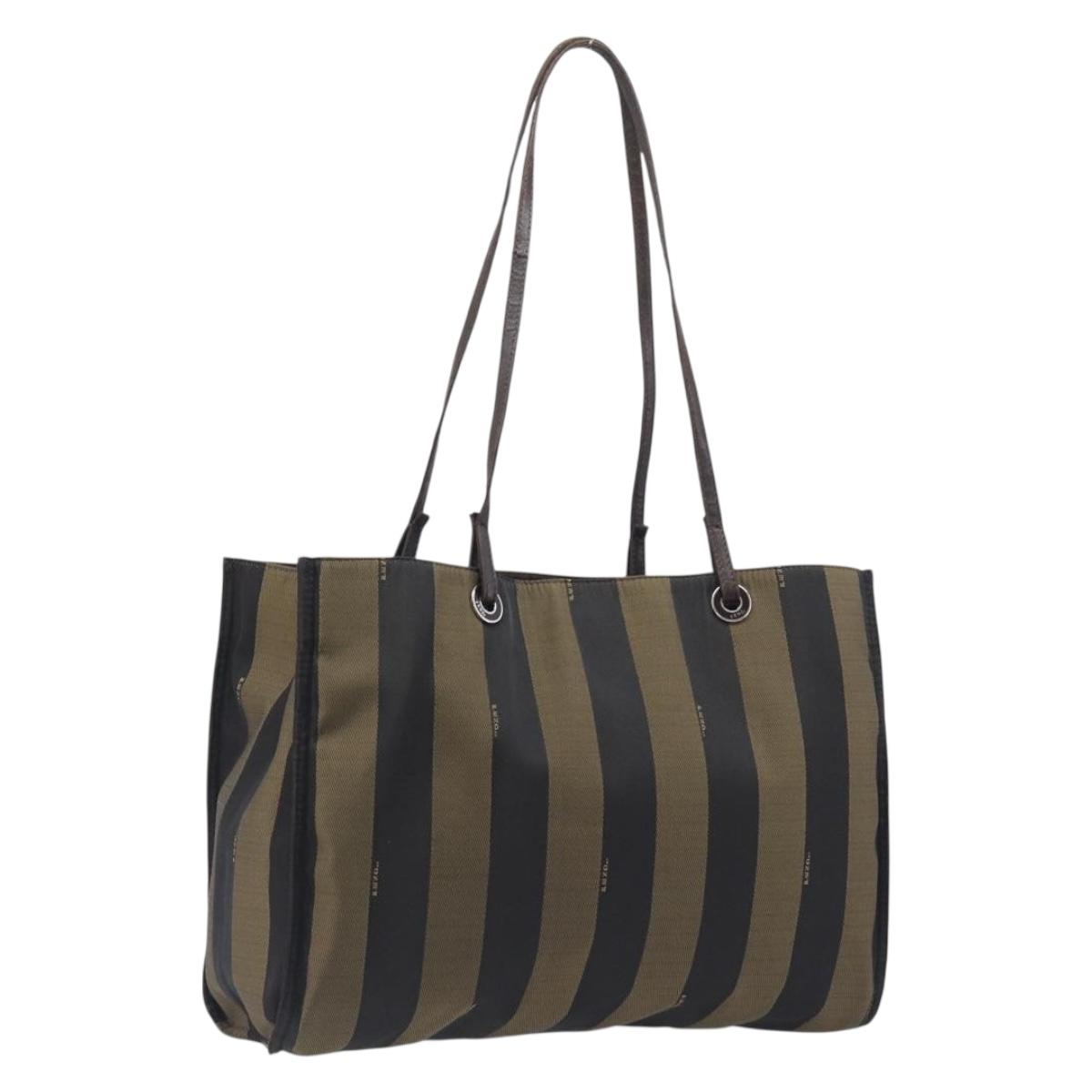 FENDI Pecan Tote Bag Canvas Black Khaki Auth ka6763
