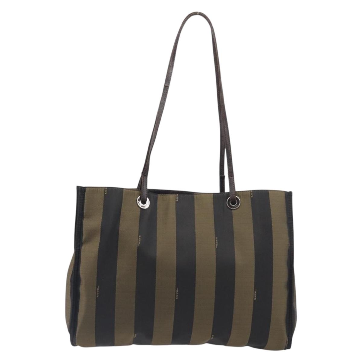 FENDI Pecan Tote Bag Canvas Black Khaki Auth ka6763
