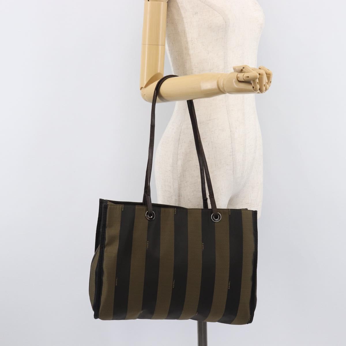 FENDI Pecan Tote Bag Canvas Black Khaki Auth ka6763