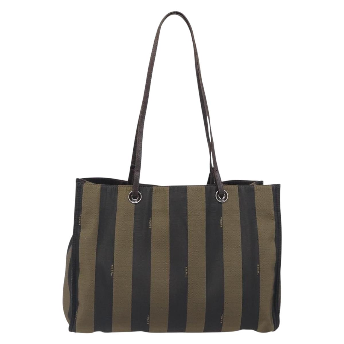 FENDI Pecan Tote Bag Canvas Black Khaki Auth ka6763