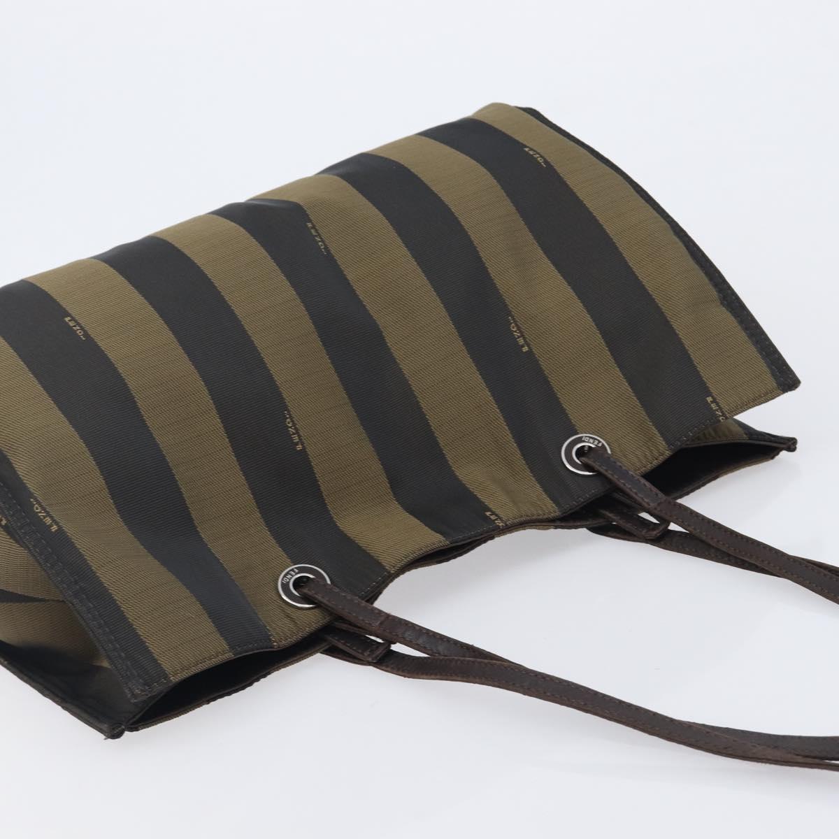 FENDI Pecan Tote Bag Canvas Black Khaki Auth ka6763