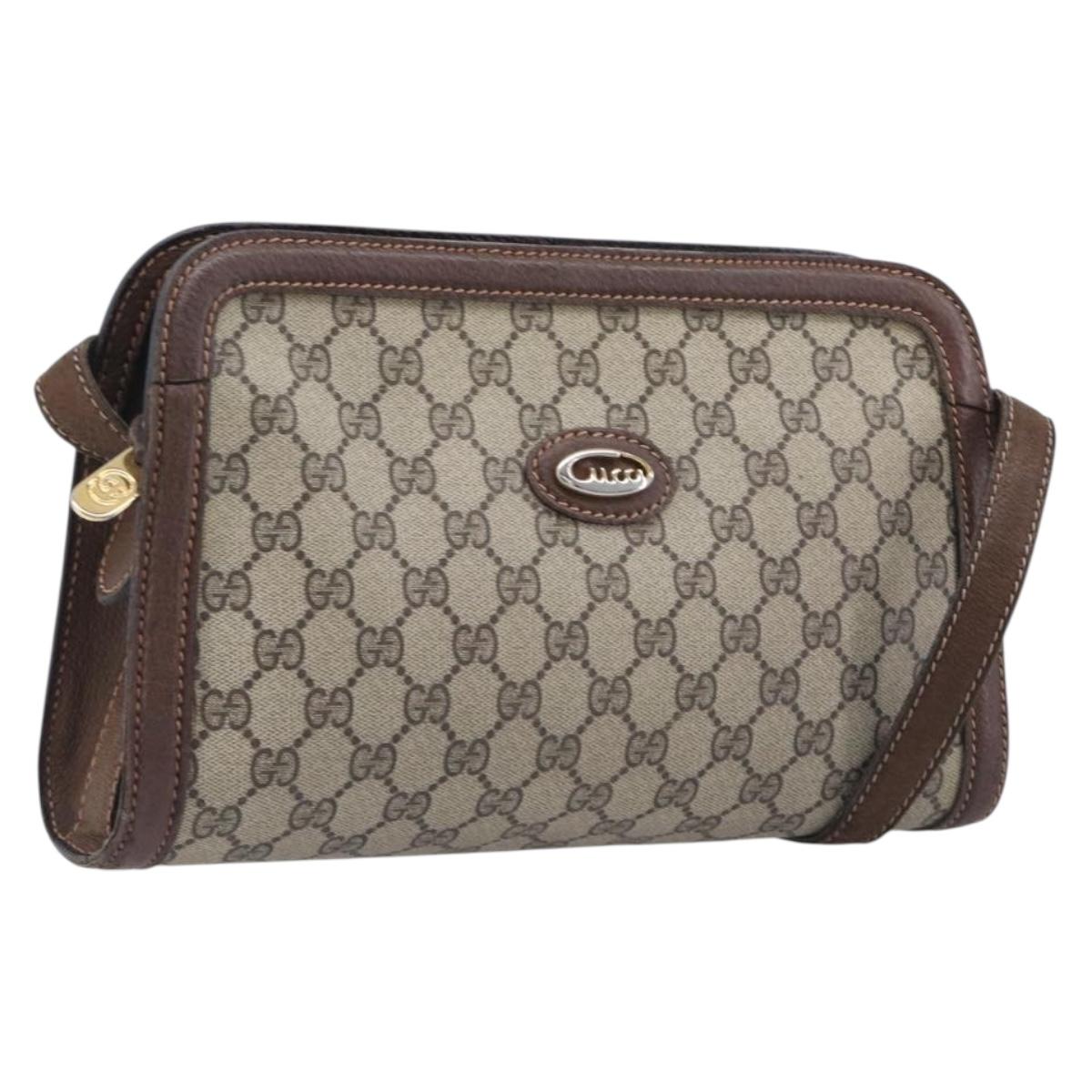 GUCCI GG Supreme Shoulder Bag PVC Beige Gold Tone Auth ka6765