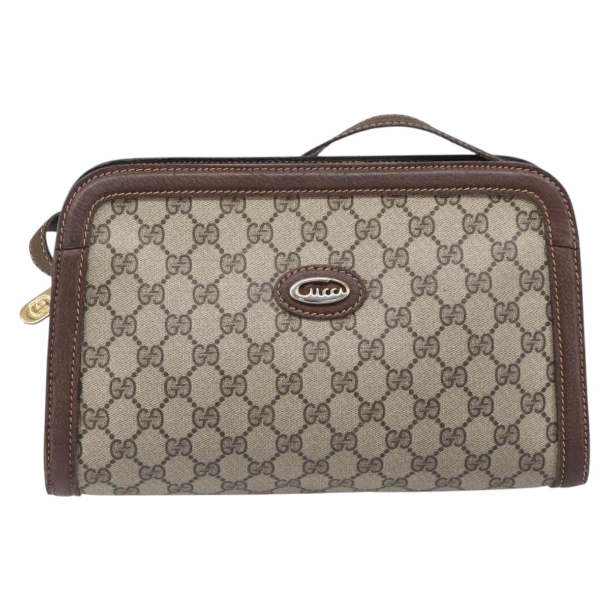 GUCCI GG Supreme Shoulder Bag PVC Beige Gold Tone Auth ka6765