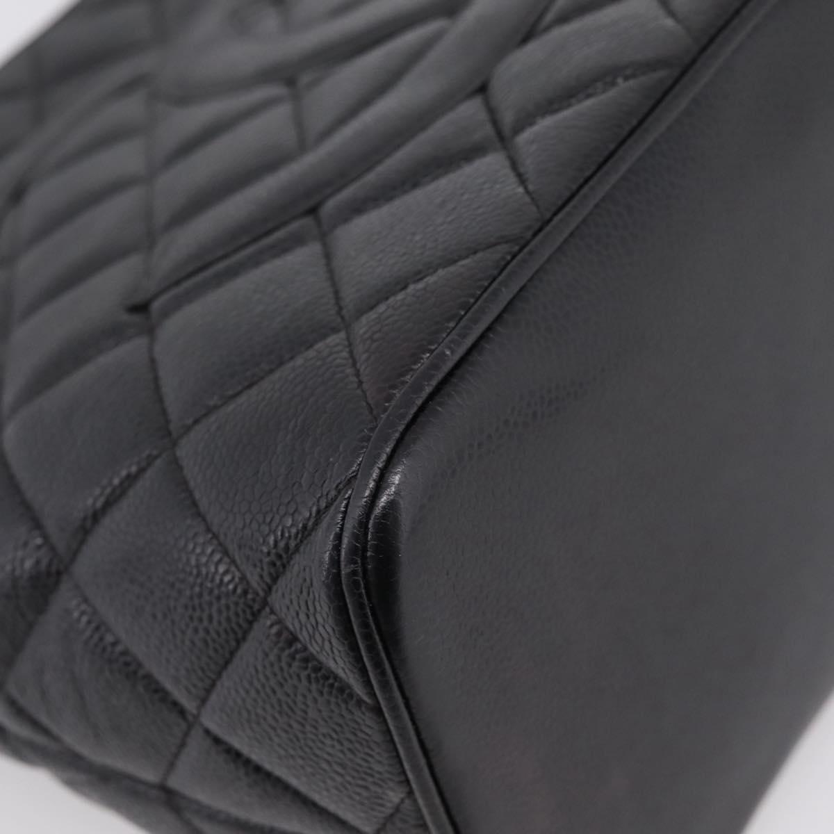 CHANEL Standard Tote Bag Caviar Skin Black Silver CC Auth ka6766V