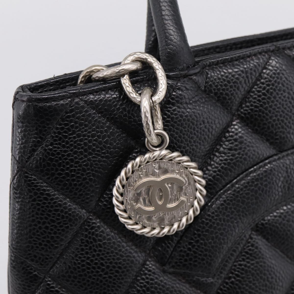 CHANEL Standard Tote Bag Caviar Skin Black Silver CC Auth ka6766V