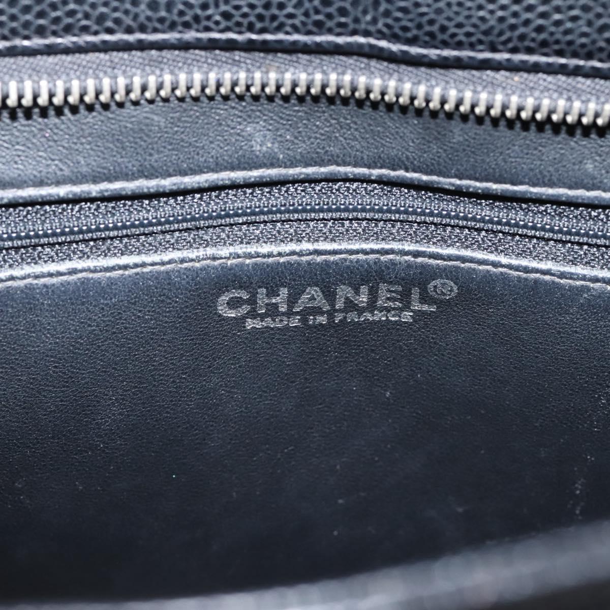 CHANEL Standard Tote Bag Caviar Skin Black Silver CC Auth ka6766V