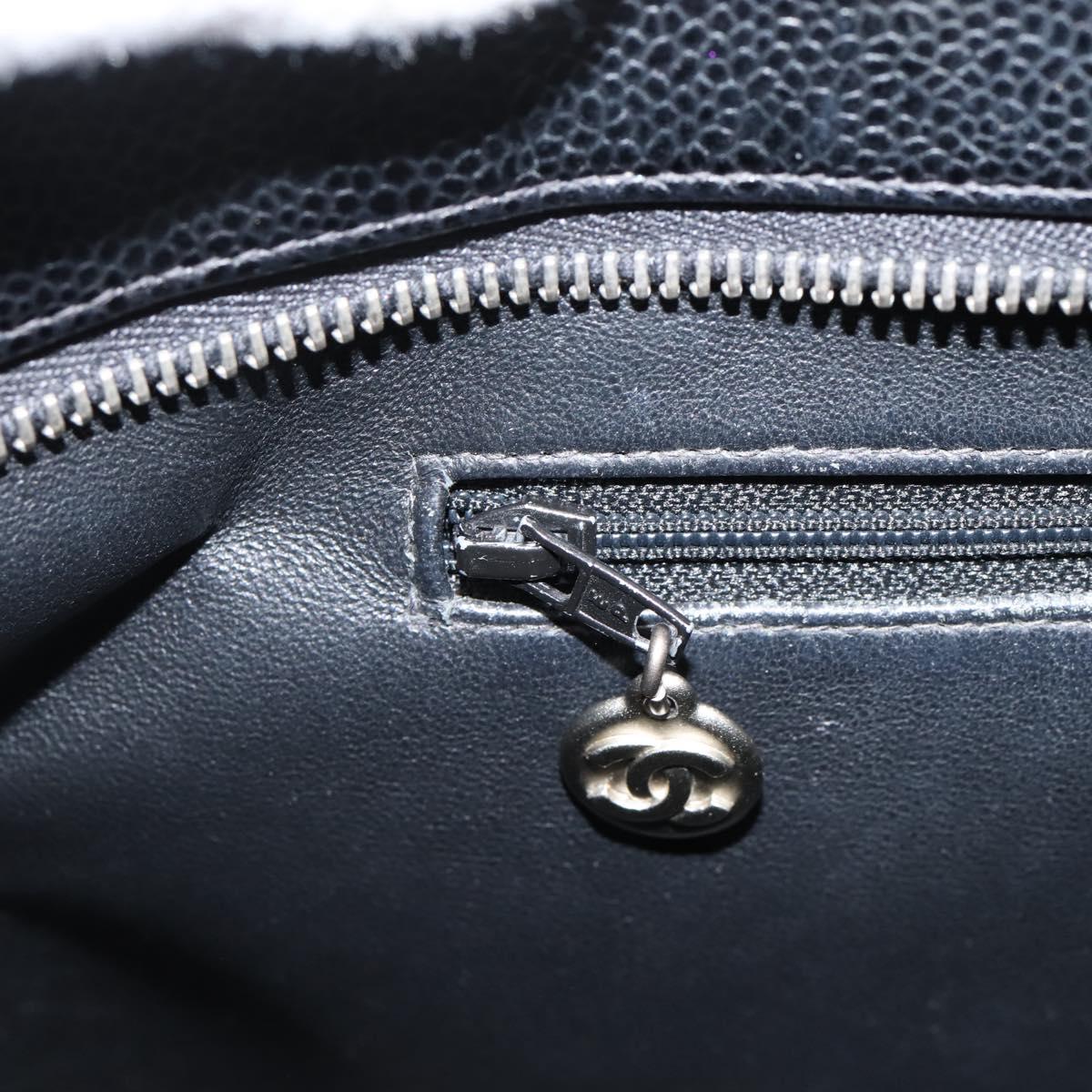 CHANEL Standard Tote Bag Caviar Skin Black Silver CC Auth ka6766V