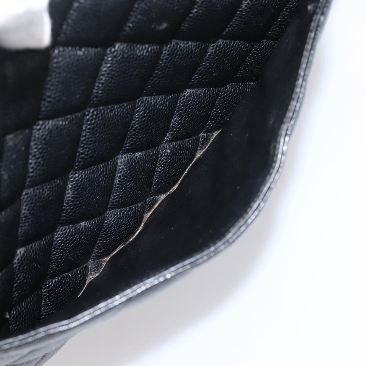CHANEL Standard Tote Bag Caviar Skin Black Silver CC Auth ka6766V