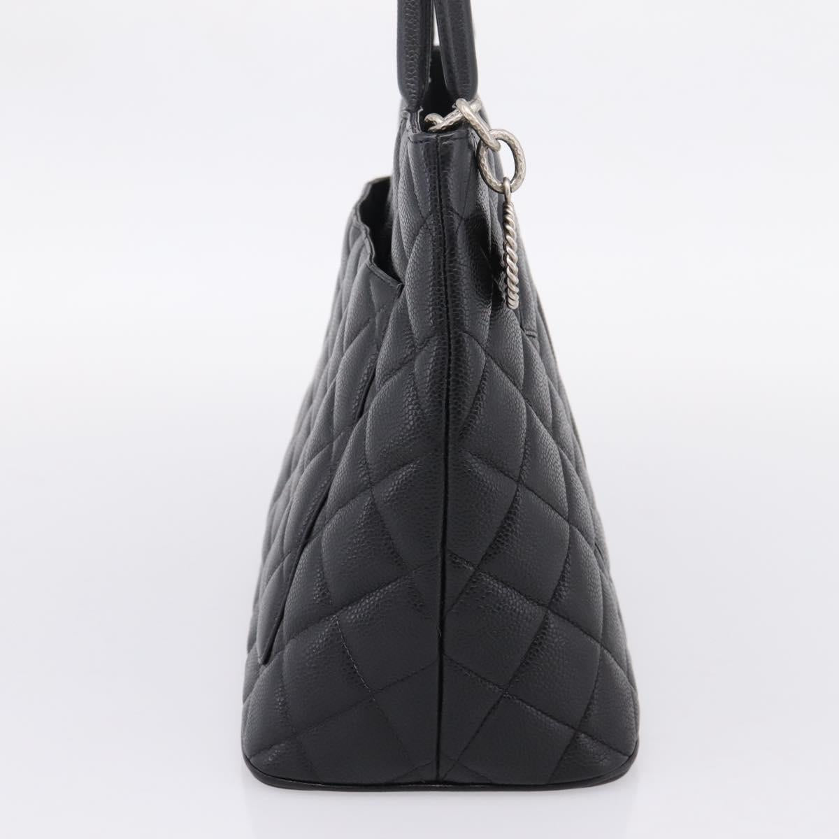 CHANEL Standard Tote Bag Caviar Skin Black Silver CC Auth ka6766V