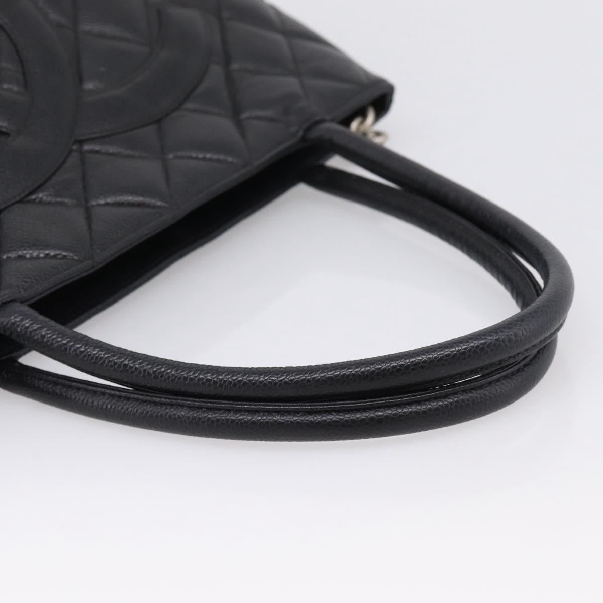 CHANEL Standard Tote Bag Caviar Skin Black Silver CC Auth ka6766V